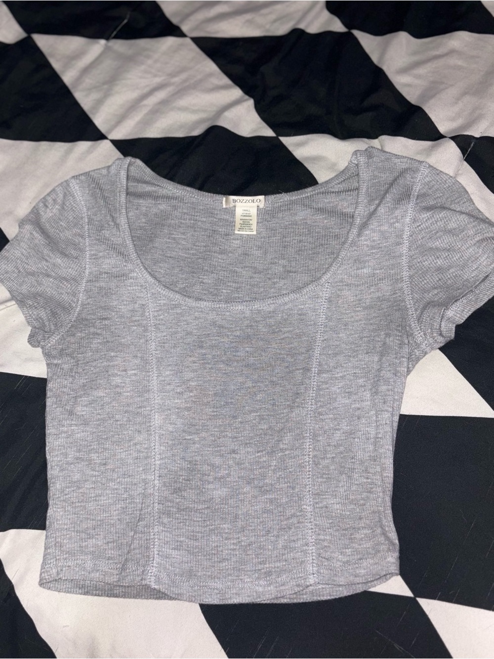 Bozzolo Light Gray Scoop Neck Ribbed Crop Top